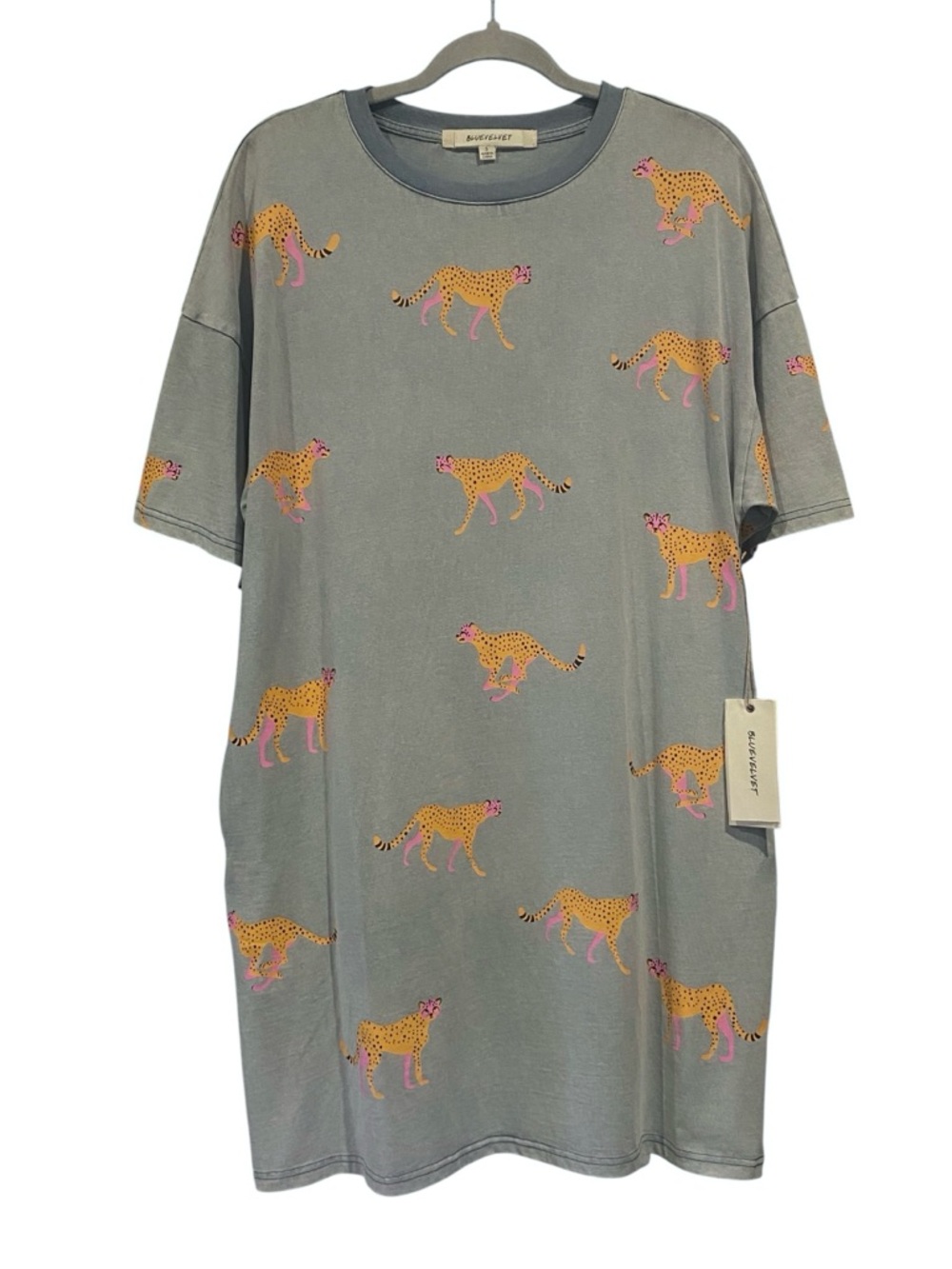Blue Velvet Clothing Blue Leopard Cheetah T Shirt Dress Womens Size Small NWT
